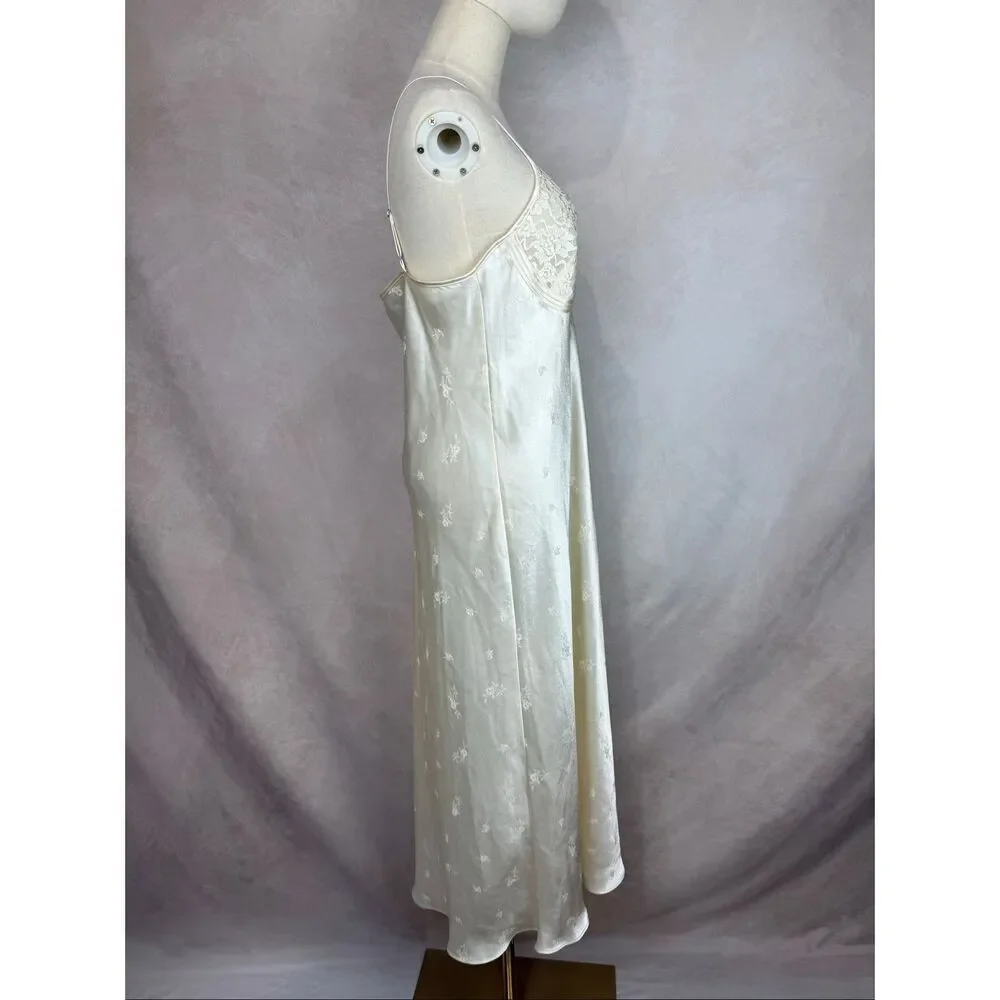 Vintage Jones New York Ivory Satin Slip Dress Nightgown Size M/L Lingerie